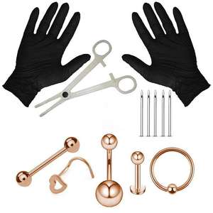 ชุดอุปกรณ์เจาะร่างกายสแตนเลสสตีลครบชุด พร้อมเข็มและแหวนเจาะจมูก - Product Image 5