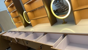 M2 hiển thị Beauty Salon Showcase LED chiếu sáng mỹ phẩm hiển thị nội các cửa hàng thiết kế nội thất Salon hiển thị Kệ Nail Counter - Product Image 5