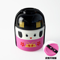 Boîte à déjeuner pour enfants japonais Boîte à bento Poupée Geisha Poupée Kokeshi Conteneur alimentaire à deux étages