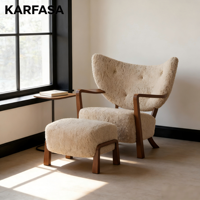 Fauteuil de loisirs en laine de style italien, chaise individuelle vintage en bois massif, fauteuil en laine d'agneau pour salon, balcon, chambre à coucher