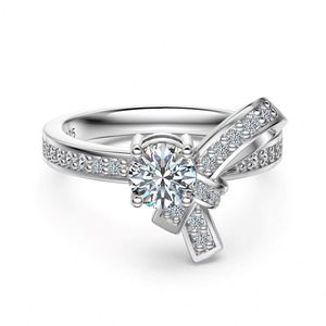 Bague de fiançailles Dylam Top Fine Jewelry en argent 925 avec pierre en moissanite D VVS1, nœud papillon, alliance éternelle, pour femme - Product Image 1