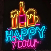 Enseigne néon LED personnalisée Happy Hour, lumière néon bière, bouteilles et mugs, néon flexible multicolore, décoration murale pour bar/pub, publicité IP65