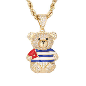 뜨거운 판매 힙합 14k 골드 도금 쿠바 곰 입방 지르코니아 구리 펜던트 및 목걸이 - Product Image 1