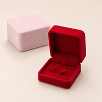 Boîte à bijoux double anneau en velours personnalisée avec logo Hongfa, étui de présentation floqué pour boucles d'oreilles, emballage cadeau