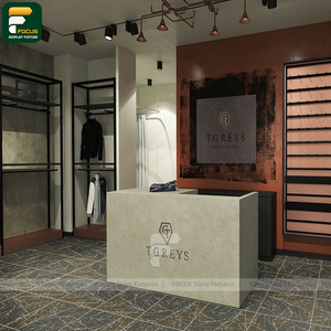 Luxury Clothing Store Display Cabinet Garment Wall Rack Shelf <b>Reception</b> <b>Counter</b> Mirror Boutique Unit - Product Image 3