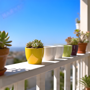 กระถางปลูกต้นไม้เซรามิกขนาดใหญ่สไตล์มินิมอลสำหรับกลางแจ้ง / ชุดอุปกรณ์เพาะชำสีเหลืองสดใส - Product Image 2