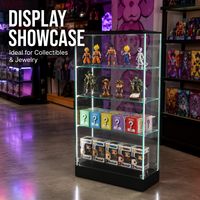 Vitrine de luxe sans cadre en verre trempé pleine vue avec éclairage LED, porte verrouillable et étagères réglables pour bijoux et centres commerciaux