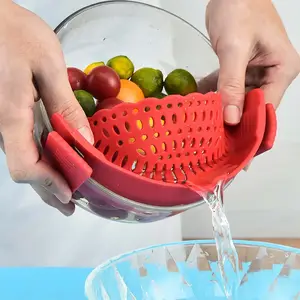 Pot süzgeç ve makarna süzgeç ayarlanabilir silikon klip süzgeç tüm tencere mutfak sebze ve meyve katlanabilir kevgir