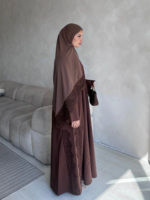 Usine Sharut Abaya OEM/ODM, Abaya de luxe de Dubaï, robe islamique musulmane pour femmes, tenue modeste avec dentelle florale, ensemble Abaya en dentelle Nida