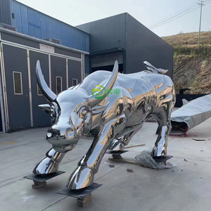 Espejo de Metal moderno, escultura de <span class=keywords><strong>toro</strong></span> de calle de pared de acero inoxidable, estatua de jardín de acero grande, escultura de <span class=keywords><strong>toro</strong></span> de acero inoxidable - Product Image 2