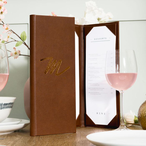 Cubiertas de Menú Plegables de Cuero para Restaurante, Precio de Fábrica, 3 Vistas, Cubierta de Menú de Cuero Personalizable con Logotipo, Porta Menús de Cuero - Product Image 4