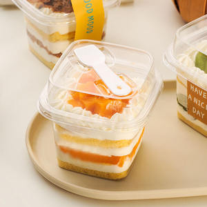 Boîte à emporter carrée transparente vide pour gâteau à la crème, coupes à mousse mille-feuilles, 12 oz, emballage de gâteau jetable avec couvercle <span class=keywords><strong>et</strong></span> cuillère - Product Image 2