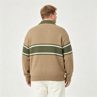 Pull-over en maille jacquard marron à col chemise, style Old Money pour homme, personnalisé, à manches longues