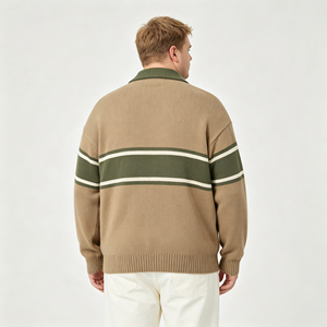 Maglione Pullover da Uomo Stile Old Money Personalizzato, <span class=keywords><strong>Maglia</strong></span> a Collo Alto Marrone a Maniche Lunghe, Maglioni Jacquard di <span class=keywords><strong>Marca</strong></span> - Product Image 2