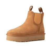 Sepatu Bot Chelsea Platform Kulit Sapi Wanita Logo Kustom Grosir Sepatu Bot Salju Kulit Domba Hangat Musim Dingin Sepatu Bot Pergelangan Kaki Alas Tebal