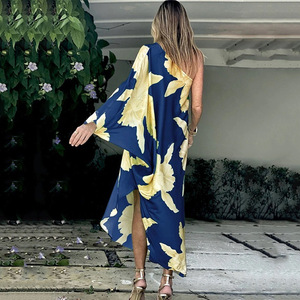 Nuovo <span class=keywords><strong>Abito</strong></span> Vintage 2025 <span class=keywords><strong>con</strong></span> Collo alla Coreana, Vita Impero, Antistatico, <span class=keywords><strong>Monospalla</strong></span>, Stampa Floreale Irregolare, <span class=keywords><strong>Lungo</strong></span> <span class=keywords><strong>con</strong></span> <span class=keywords><strong>Spacco</strong></span> - Product Image 4