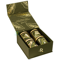 Ensemble cadeau de 4 bougies parfumées personnalisées de luxe, bon marché et uniques, dans des boîtes rigides recyclables avec emballage en feuille d'or