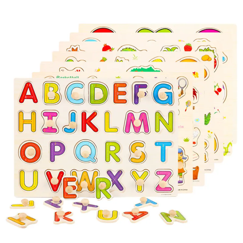 아마존 핫 세일 새로운 디자인 교육 학습 장난감 나무 알파벳 번호 퍼즐 어린이 교육 장난감