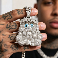 Moissanita Hip Hop Plata 925, Joyería Bling Bling Exquisita Hecha a Mano, con Diseño de Corona de Espinas y Cara Triste 3D, Estilo Urbano, Pasa la Prueba del Detector