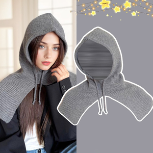 Balaclava pour <span class=keywords><strong>femme</strong></span>, chapeau d'hiver chaud tressé, écharpe intégrée, protection des oreilles, chapeau en laine tricotée résistant au froid - Product Image 4