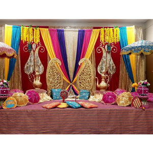 Sangeet ฉากหลังลายลูกน้ำสำหรับเวทีงานแต่งงานล่าสุดแบบปักฉากหลังของตกแต่งบ้านหลังเวทีงานแต่งงานของฮินดู - Product Image 1