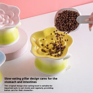 Alimentador lento de alimentación animal personalizable para cachorros, cuenco de flores para perros y gatos con comida bonita elevada de cerámica - Product Image 2