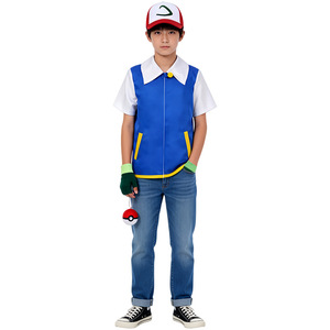 Disfraz de Ash Ketchum de Pokémon para Niños, Conjunto con Chaleco Azul, Gorro y Guantes, de 8 a 13 Años, Juego de Rol de Anime - Product Image 1