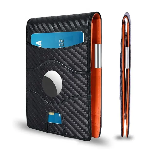 Slim Bifold Front Pocket Smart Wallet Rfid Bloqueo de cuero Money Clip Wallet con Gps Tracker para hombres