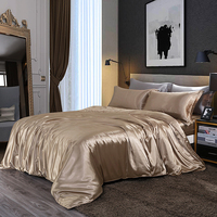 Draps ajustés en Satin de soie couleur champagne, ensemble de literie de luxe, housse de couette 19mm, 4 pièces