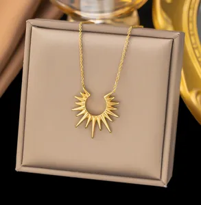 Open sunflower Metal Pendant 18k gold plated waterproof geometric stainless steel fashion necklace for women