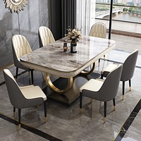 Table à manger rectangulaire moderne de luxe en marbre avec ensemble de chaises 4, 6 ou 8 places – Mobilier de salle à manger et de salon – Designs complets dorés