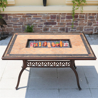 Table de salle à manger rectangulaire d'extérieur en aluminium coulé et céramique pour parc, patio, jardin - Anti-rouille, durable, résistante aux intempéries