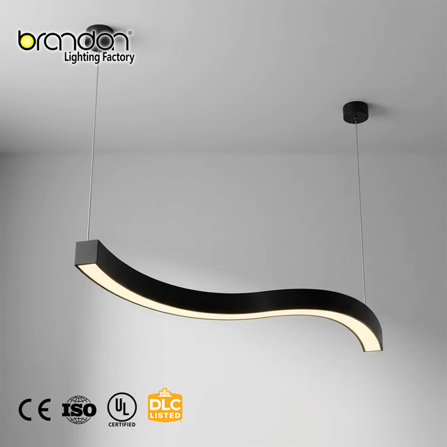 Matte Black Curved Circle LED Linear Chandelier Aluminum Dimmable Ceiling Pendant Light for Office Meeting Room