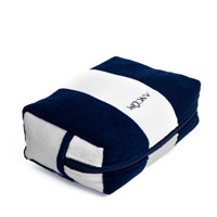 Pochette de maquillage en tissu éponge rayé de luxe personnalisée, pochette pour femme, grande capacité, sac cosmétique de voyage doux avec logo
