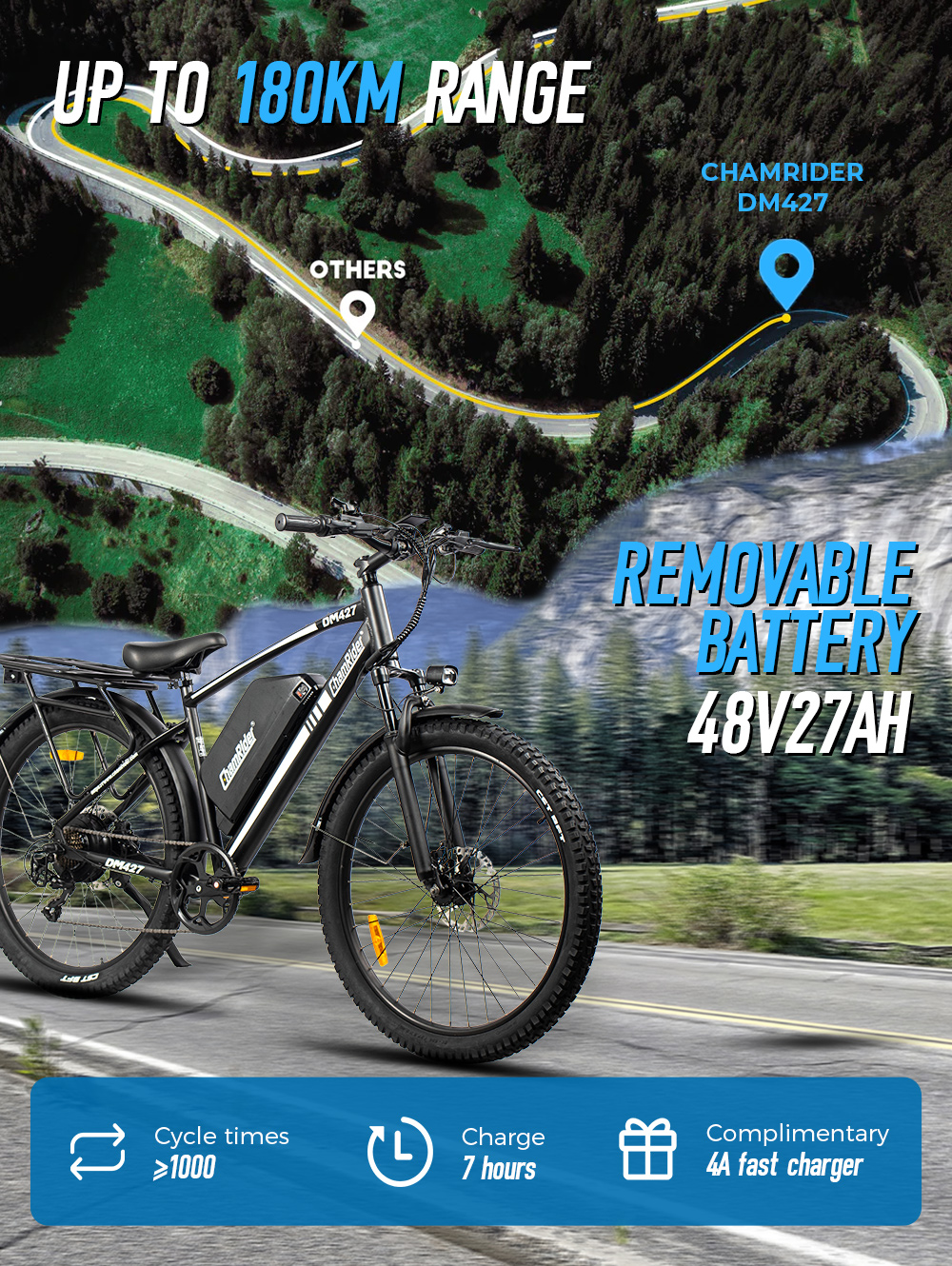 DM427 ChamRider 750W Electric Mountain Bike - 48V, 27Ah, 10 Speed