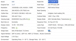 หน้าจอ LCD แท้ใหม่ BOE ขนาด 13.3 นิ้ว IPS บางเฉียบ ความละเอียด 1920*1200 300nits สำหรับแล็ปท็อป รุ่น NV133WUM-T03 - Product Image 2