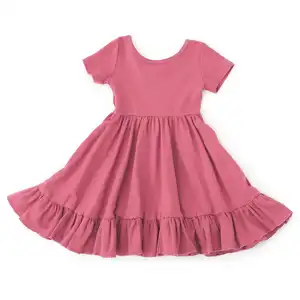 Atacado Baby Girls Dress 5% spandex Toddler Girl Twirl Dress 95% bambu Viscose Crianças Praia Curto Midi Sólido Impresso De Malha