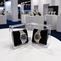 Présentoir à montres pliable en acrylique à 2 emplacements avec coussinets en velours transparent articulés pour salon professionnel OEM CALIC