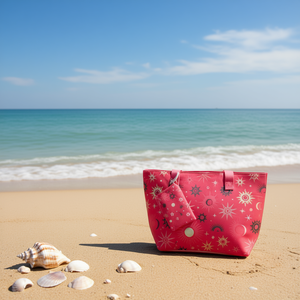 Borsa da spiaggia con stampa digitale stelle e luna 56x36x17cm con piccola tracolla per donna, uso estivo - Product Image 2