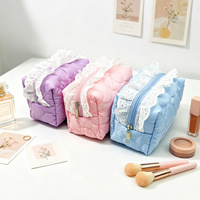 Sac de toilette en coton doux WAALUU personnalisé avec un joli nœud en dentelle, grande capacité, pour petites filles, idéal pour les voyages