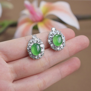 Boucles d'oreilles clous <span class=keywords><strong>Jenny</strong></span> Jewelry Princess en cuivre plaqué argent, entièrement incrustées de diamants et d'agate de calcédoine naturelle de qualité supérieure - Product Image 4