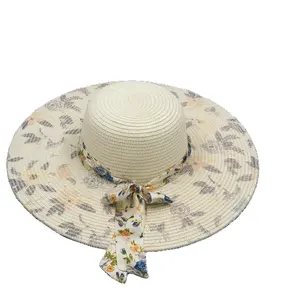 New Custom Boho Bohemian Style Hand Draw Multiple Flower Pattern Straw Hat Large Brim Summer Beach Caps for Women