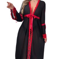 Robe de sorcière sexy en maille transparente noire avec dentelle rouge, tailles S-XXL, pour jeu de rôle, cosplay, lingerie, ensemble de contrôle léger