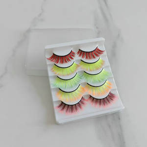 رموش صناعية بألوان قوس قزح بالجملة، ناعمة وخفيفة، رموش ملونة خماسية الأبعاد قابلة لإعادة الاستخدام، مصنوعة يدويًا بشريط قطني أسود 0.10 مم - Product Image 2