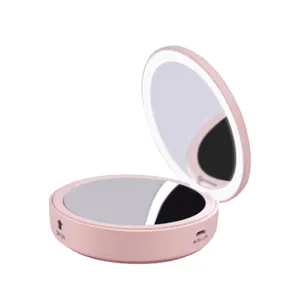 Wish Hot Selling Cosmetic Fashion Mini Pink Mirror Power Bank Mirror And Light Powerbank For Women With Led