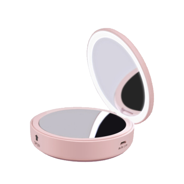 Wish Hot Selling Cosmetic Fashion Mini Pink Mirror Power Bank Mirror and Light Powerbank for Women With Led