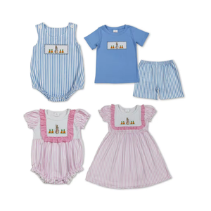 Ropa de Pascua al por Mayor para Bebés Niñas y Niños, Conjunto de 2 Piezas con Bordado de Cruz y Rayas, Vestido con Pantalones Cortos, Trajes de Primavera para Niños - Product Image 6