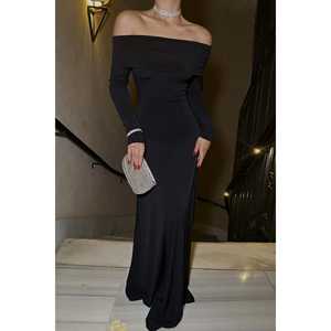 ชุดราตรีสีดำแขนยาวแบบเรียบง่าย - Product Image 6