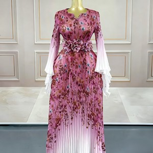 Robe plissée Tsuga de style européen en organza de haute qualité avec motifs imprimés - Product Image 4