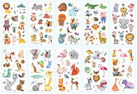 Autocollants de tatouage temporaires mignons et miniatures avec des visages de dessins animés, cadeaux de fête pour enfants avec des motifs de pirates, dinosaures, sirènes, requins, voitures, costumes